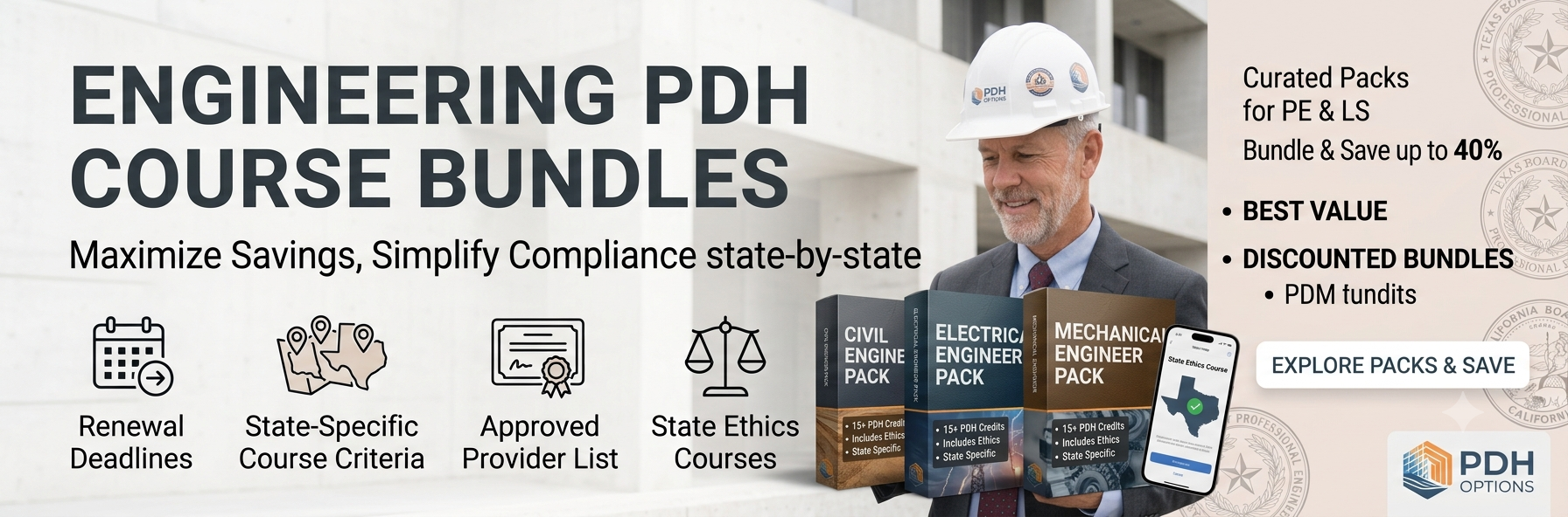Engineering PDH course package for PE and land surveyor license renewal