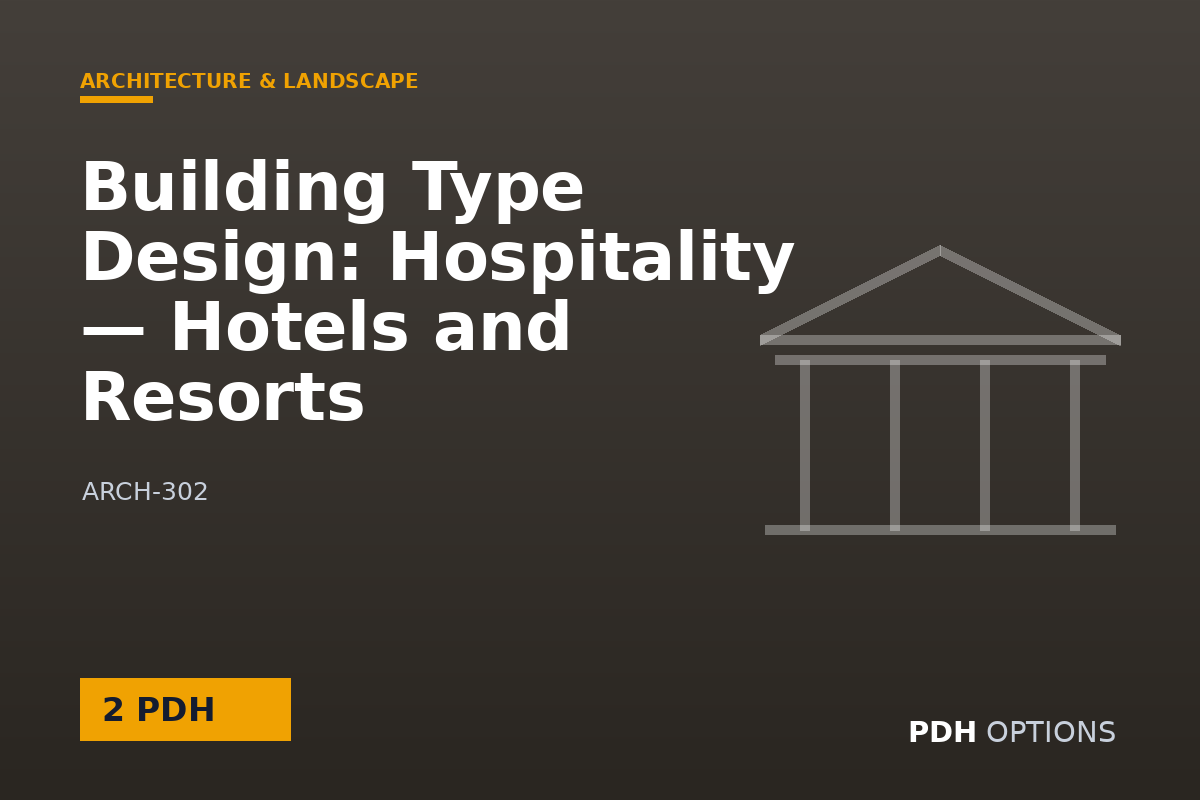 Building Type Design: Hospitality — Hotels and Resorts — PDH Options course cover