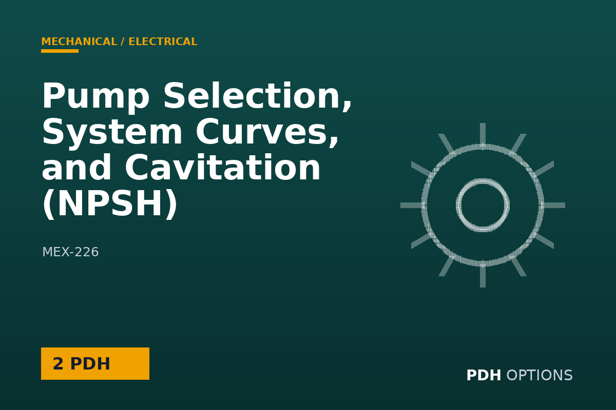 Pump Selection, System Curves, and Cavitation (NPSH) — PDH Options course cover