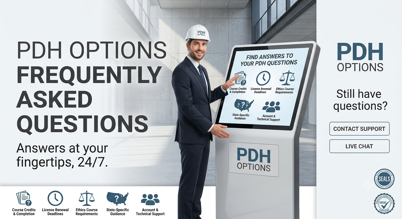 PDH Options FAQ — answers about PE continuing education credits and license renewal